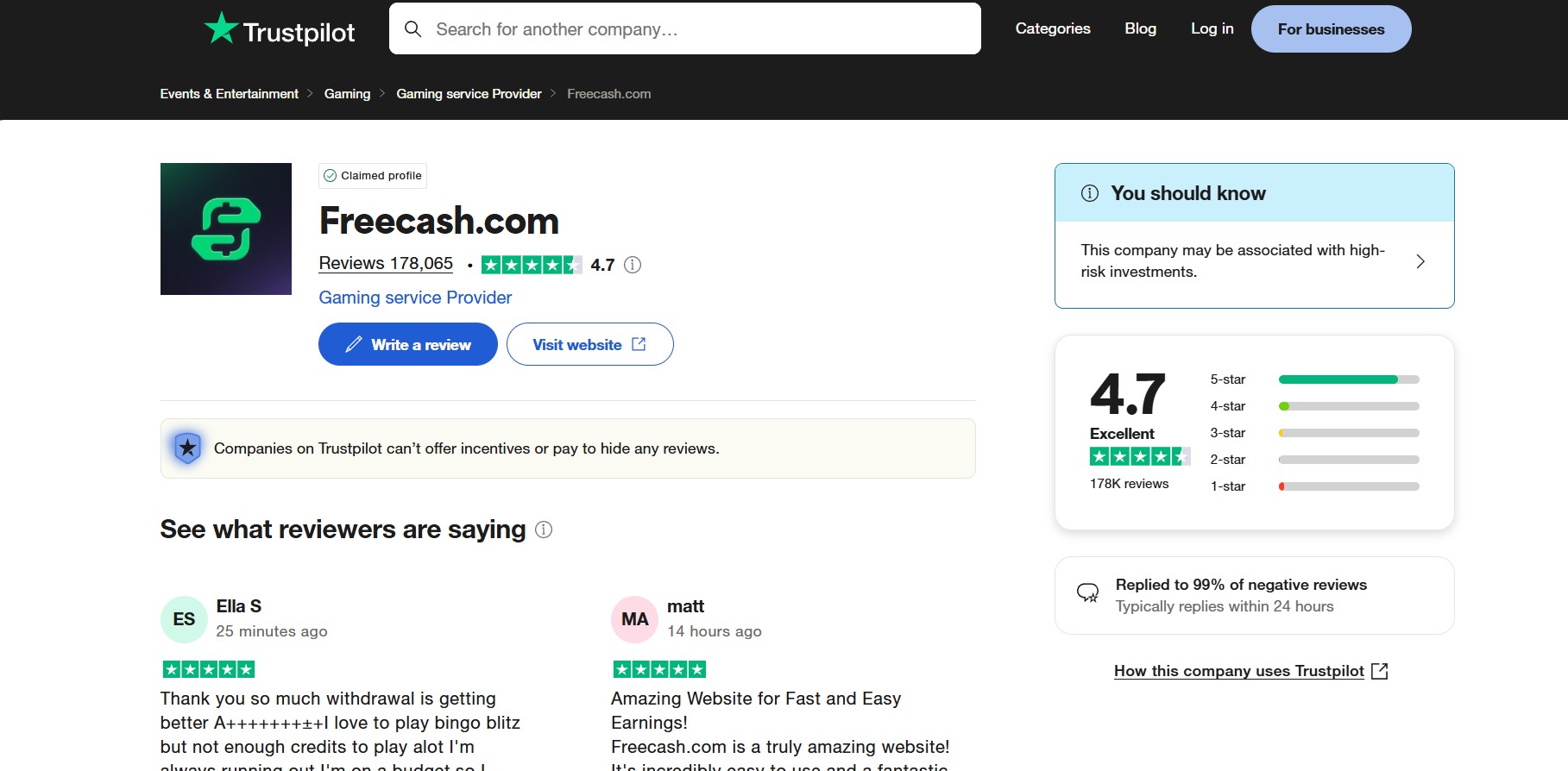 freecash review trustpilot